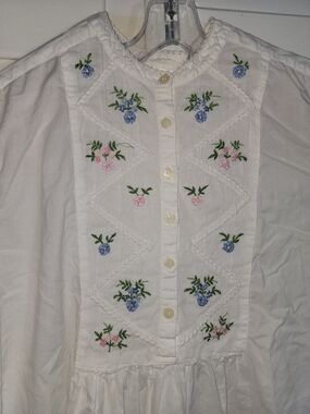 Gilli White Cotton Dress with Blue & Green Floral Embroidery